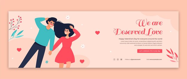 Flat twitter header template for valentine's day celebration