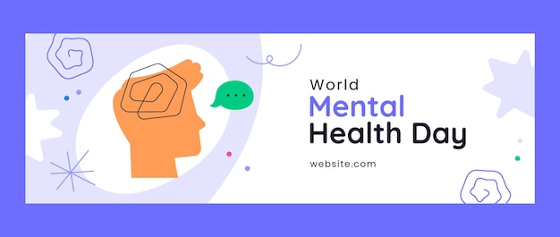 Flat twitter header template for world mental health day awareness