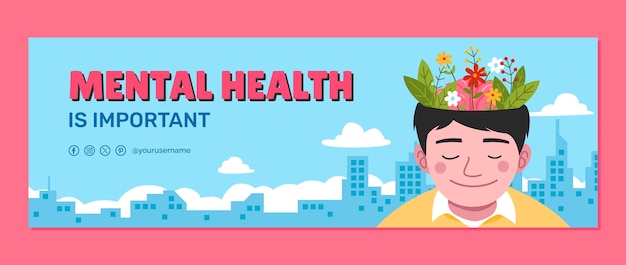 Flat twitter header template for world mental health day awareness