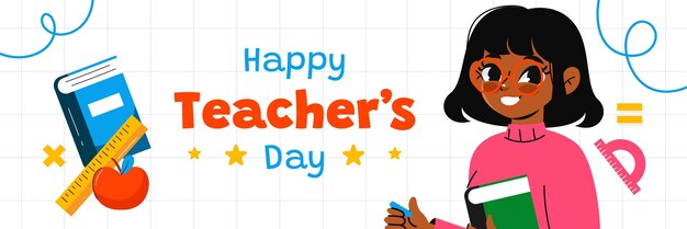 Flat twitter header template for world teacher's day celebration
