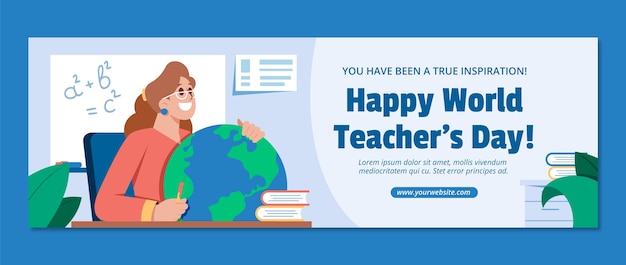 Free vector flat twitter header template for world teacher's day