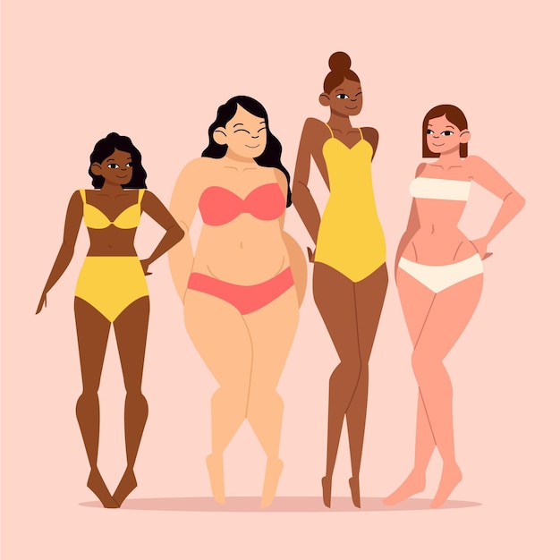 여성의 몸 모양 세트의 평면 유형
