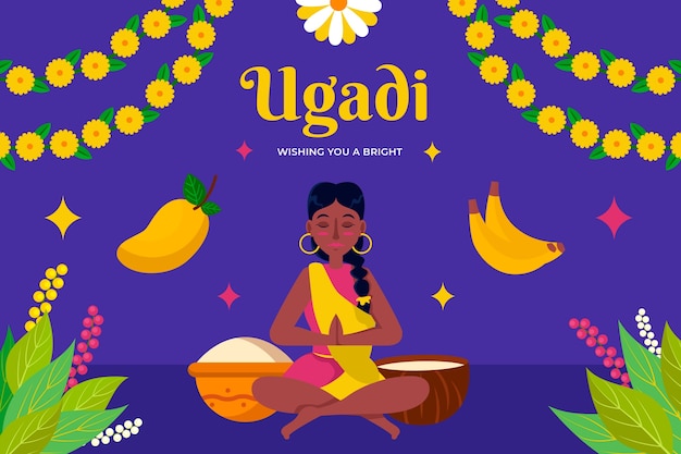 Free vector flat ugadi background