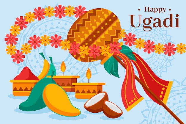 Free vector flat ugadi background