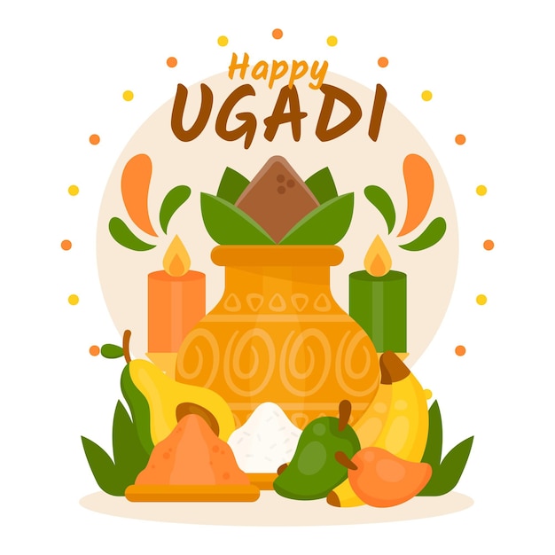 Flat ugadi illustration