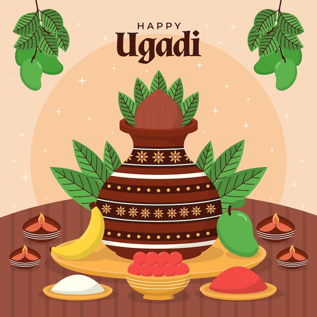 Free vector flat ugadi illustration