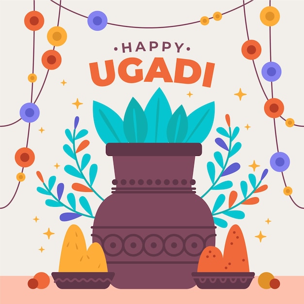 Flat ugadi illustration