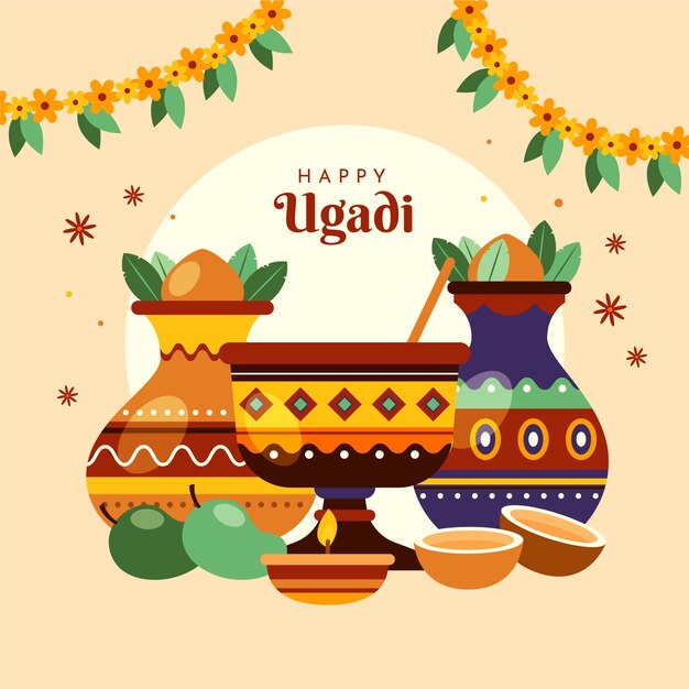 Flat ugadi illustration