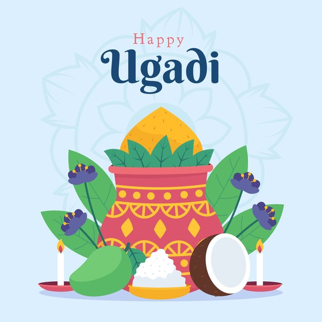 Flat ugadi illustration