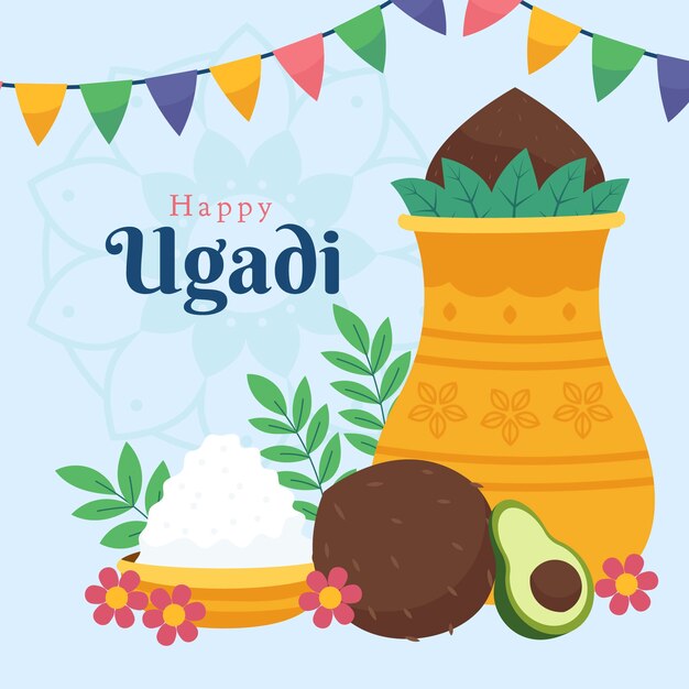 Vettore gratuito illustrazione piatta dell'ugadi