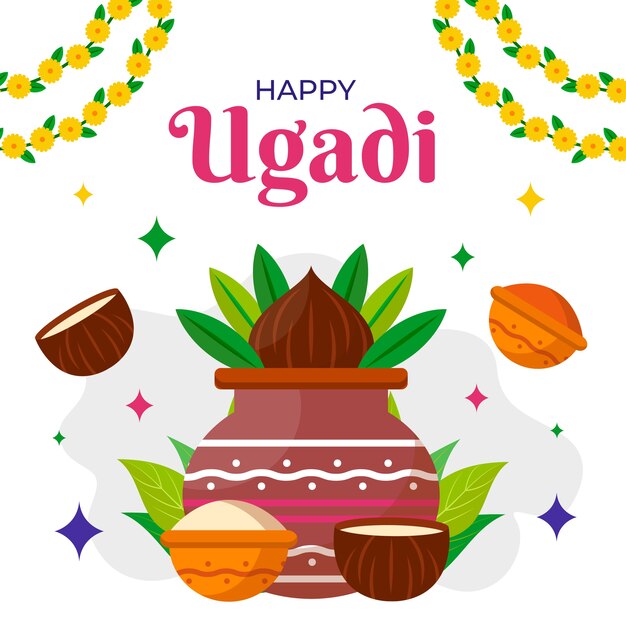 Vettore gratuito illustrazione piatta dell'ugadi