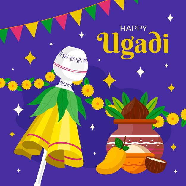 Vettore gratuito illustrazione piatta dell'ugadi