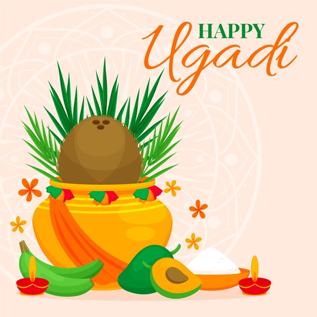 Flat ugadi illustration