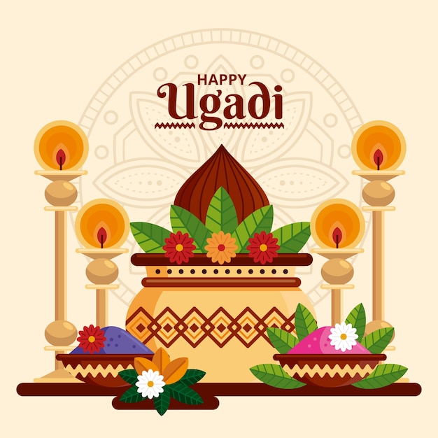 Vettore gratuito illustrazione piatta dell'ugadi