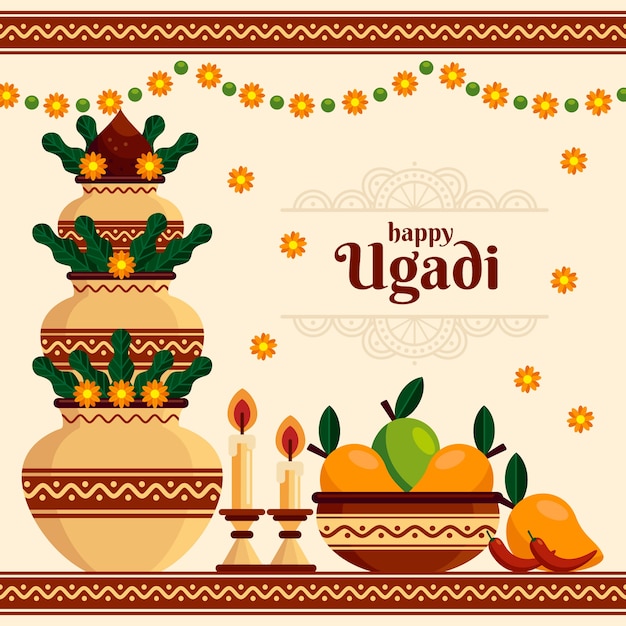 Vettore gratuito illustrazione piatta dell'ugadi