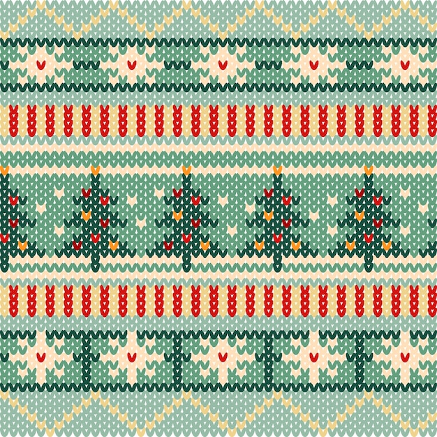 무료 벡터 평평한 못생긴 크리스마스 스웨터 패턴 배경