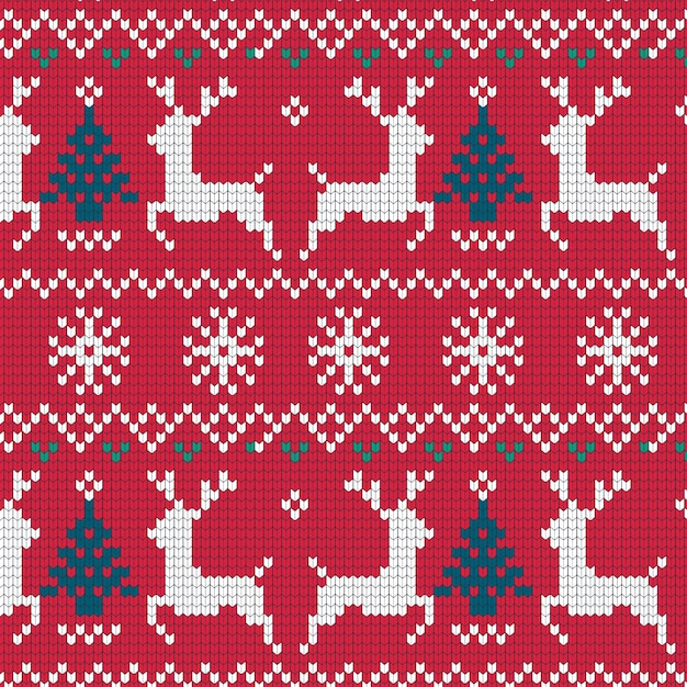 Free vector flat ugly sweater pattern design for christmas season celebration with reindeer