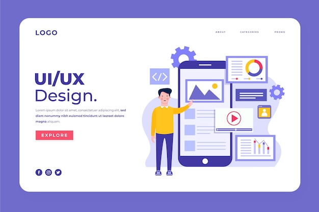 Flat ui/ux landing page template