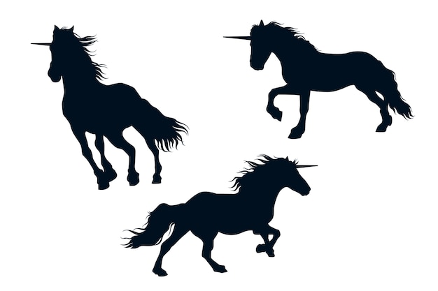 Flat unicorn and cowboy horse silhouettes