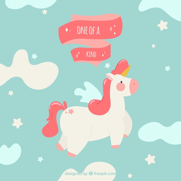 Flat unicorn flying in the sky