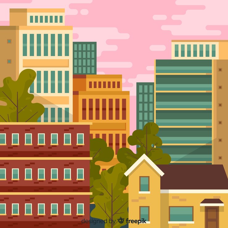 Free Vector flat urban landscape with office buildings