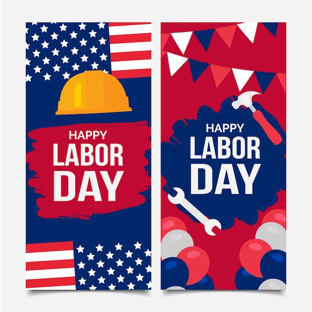 Free vector flat usa labor day banners set