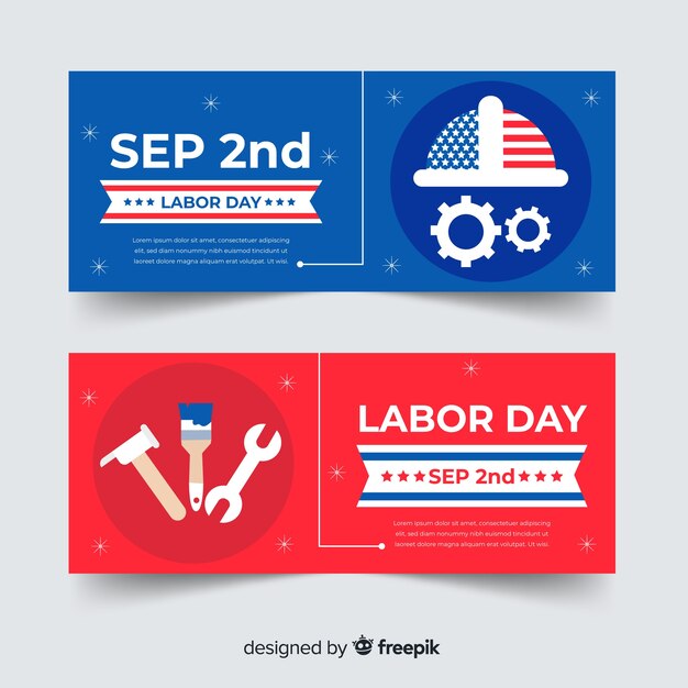 Flat usa labor day banners