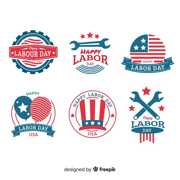 Flat usa labor day label collection