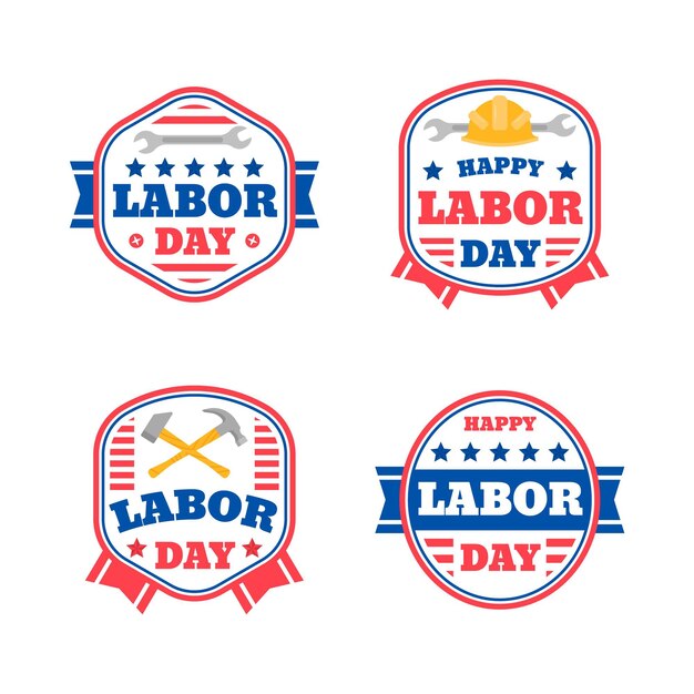 Flat usa labor day labels collection