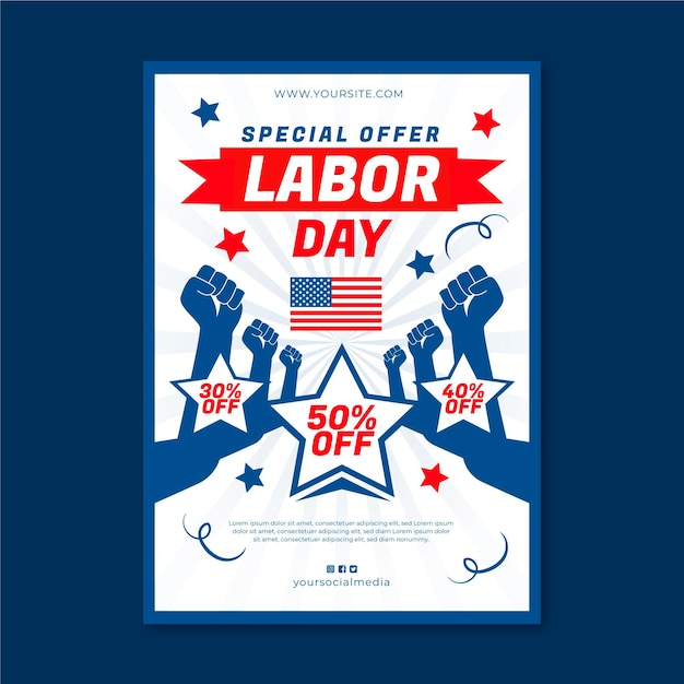 Free vector flat usa labor day sale vertical poster template