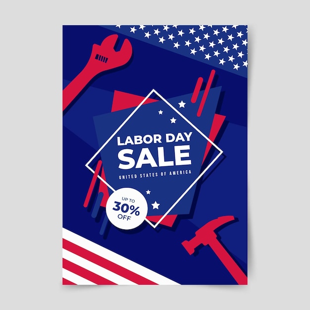 Flat usa labor day sale vertical poster template