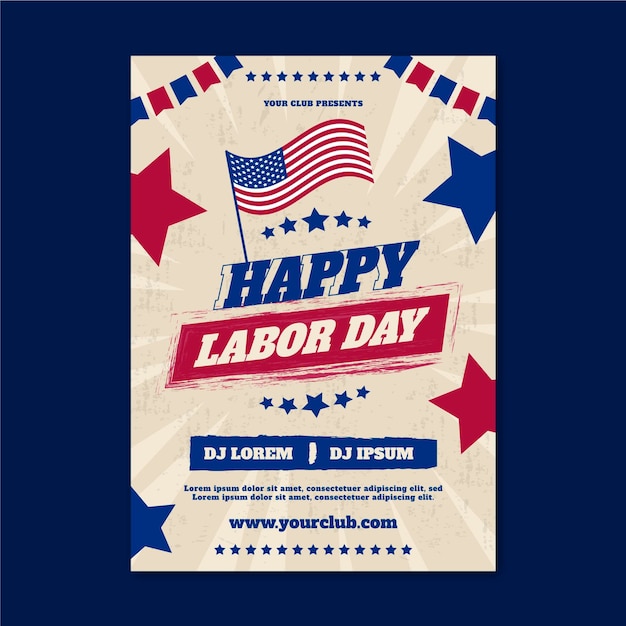 Free vector flat usa labor day vertical flyer template