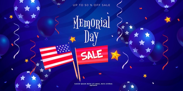 Free vector flat usa memorial day horizontal banner