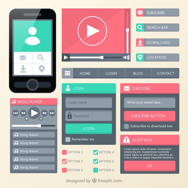 Free vector flat user experience elements with a mobile