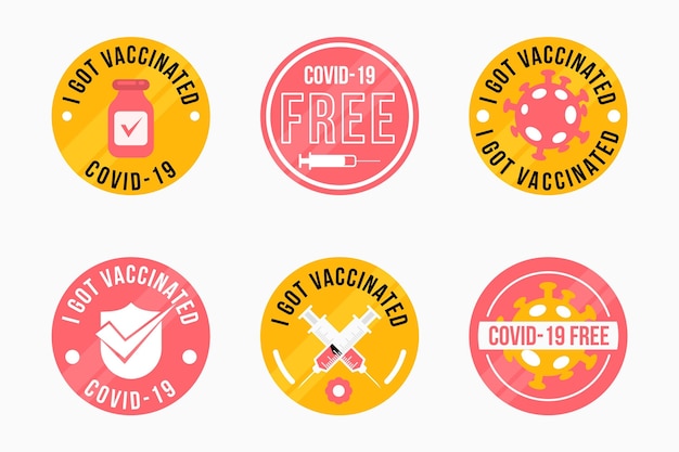 Vettore gratuito collezione di badge campagna di vaccinazione piatta