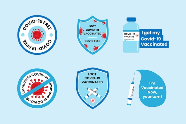 Vettore gratuito collezione di badge campagna di vaccinazione piatta