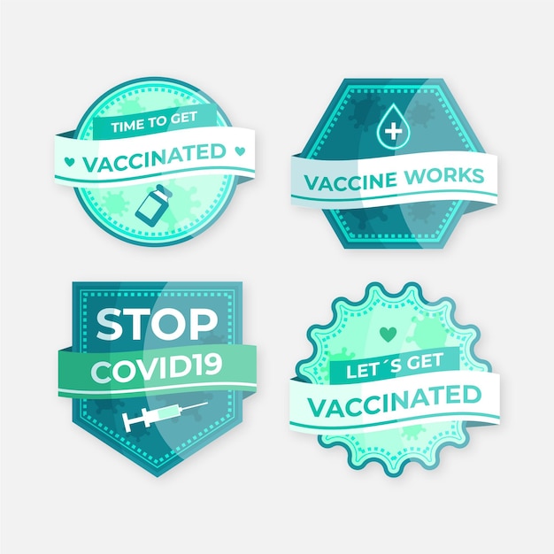 Vettore gratuito collezione di badge campagna di vaccinazione piatta