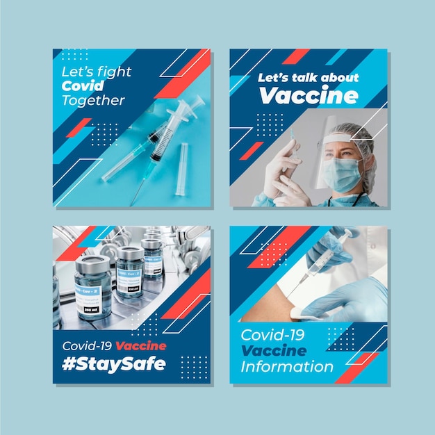 Free vector flat vaccination instagram post set with photos