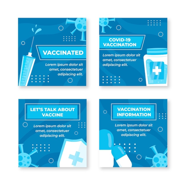 Free vector flat vaccination instagram posts template