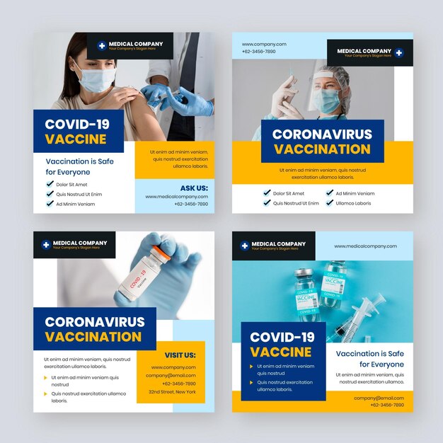 Flat vaccine instagram post collection with photos