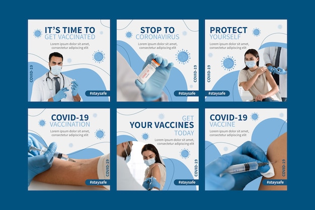 Free vector flat vaccine instagram post collection with photos