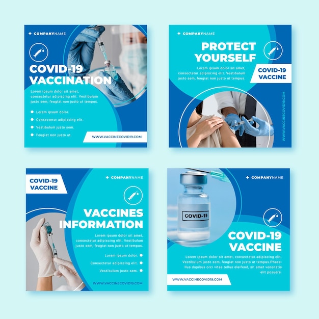 Flat vaccine instagram post collection with photos