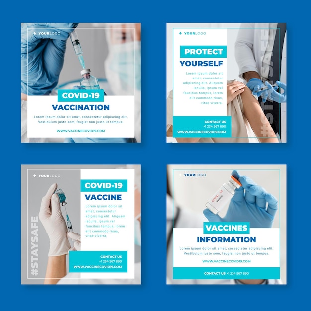 Free vector flat vaccine instagram post collection with photos