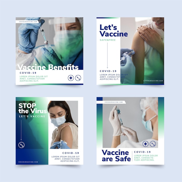 Free vector flat vaccine instagram post collection with photos