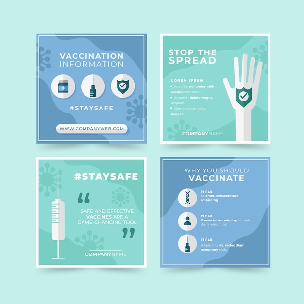 Free vector flat vaccine instagram post collection