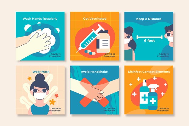 Free vector flat vaccine instagram post collection