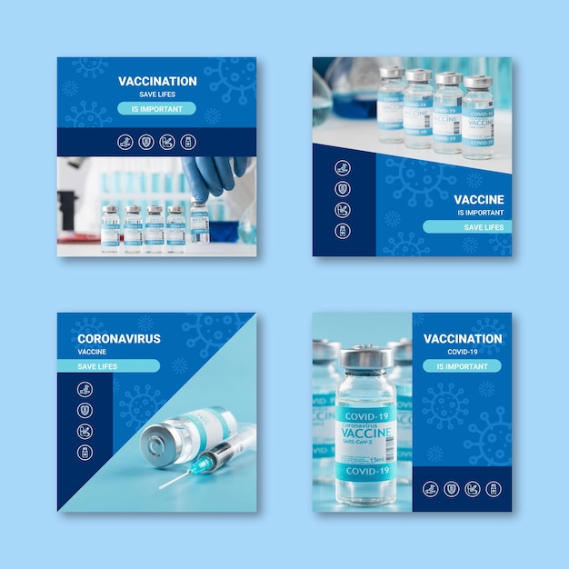 Free vector flat vaccine instagram post collection