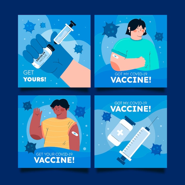 Free vector flat vaccine instagram post collection