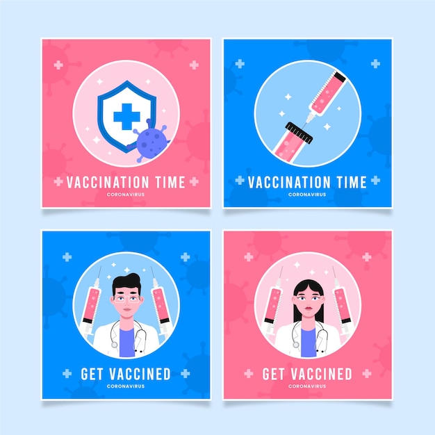 Free vector flat vaccine instagram post pack