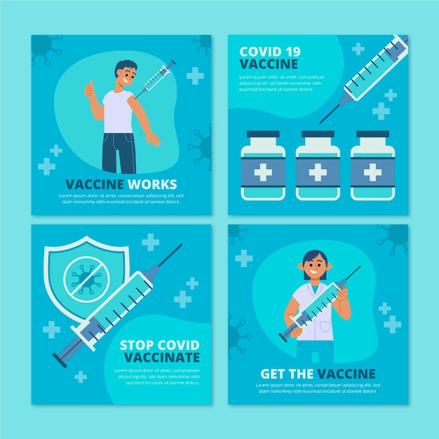 Free vector flat vaccine instagram post set